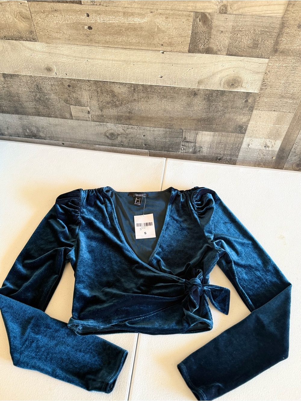 Forever 21 Teal Velvet Wrap Crop Top - Picture 7 of 12